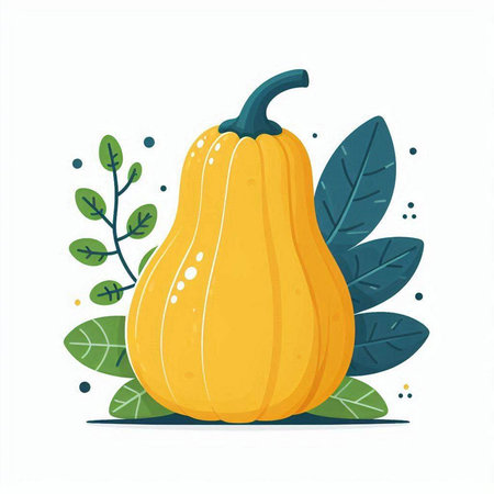 Pumpkin with leaves. Autumn season, harvest season. Vector illustrationのイラスト素材