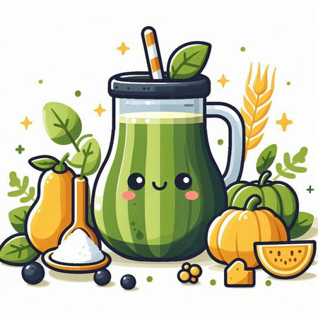 Smoothie with fruits and vegetables. Healthy food. Vector illustration.のイラスト素材