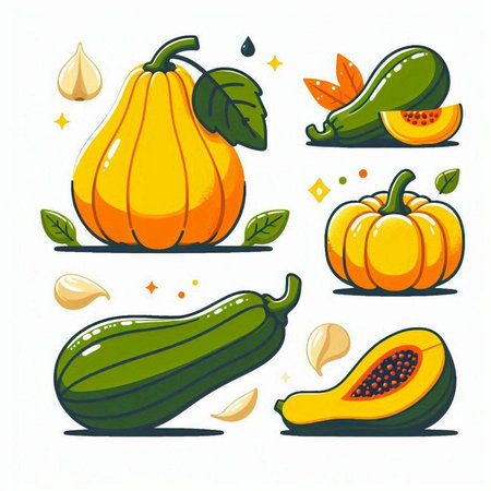 Set of pumpkins and squash. Vector illustration in cartoon style.のイラスト素材