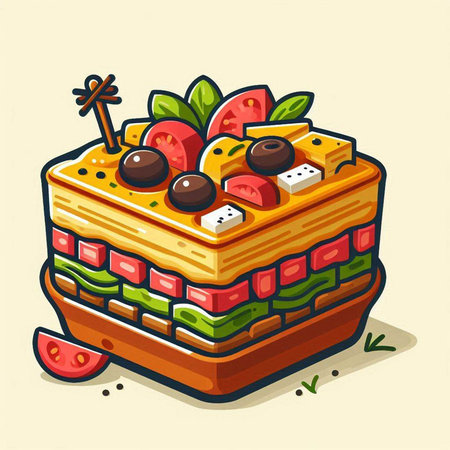 Cake with berries and fruits. Vector illustration in cartoon style.のイラスト素材