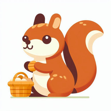 Squirrel with basket of bread. Vector illustration in cartoon style.のイラスト素材