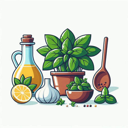 Illustration of a set of spices and herbs in a flat styleのイラスト素材