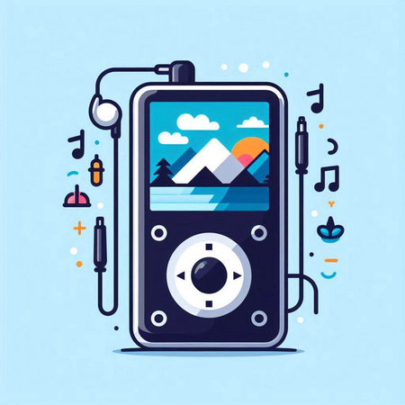 Smartphone with music player. Vector illustration in a flat style.のイラスト素材
