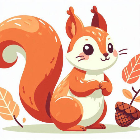 Cute cartoon squirrel with acorn and acorn. Vector illustration.のイラスト素材