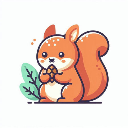 Cute squirrel with nut. Vector illustration in a flat style.のイラスト素材