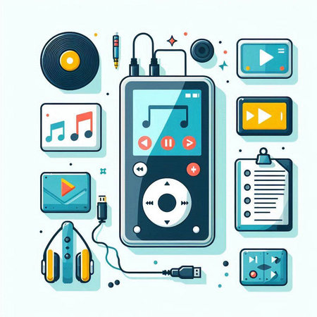 Music player flat design icons set. Vector illustration for web design.のイラスト素材