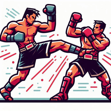 MMA fighter. Vector illustration of mma fighter with boxing gloves.のイラスト素材