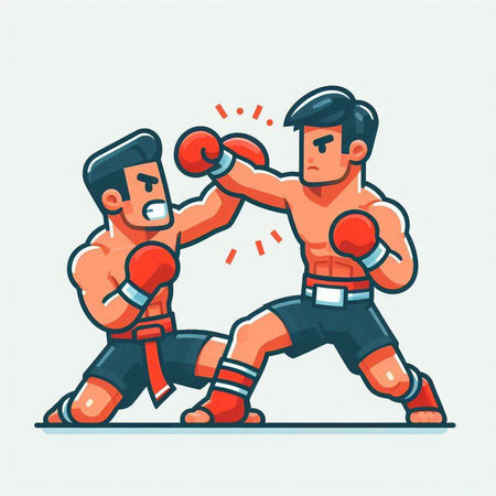 Boxing match. Two boxers fight. Vector illustration in cartoon styleのイラスト素材
