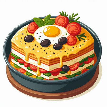 Illustration of a lasagna in a frying pan on a white backgroundのイラスト素材