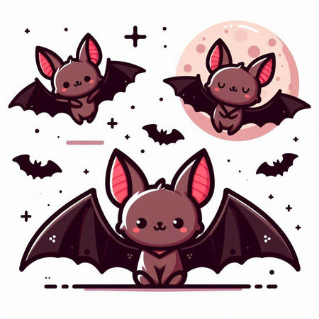 Cute cartoon bat set. Vector illustration. Halloween design elements.のイラスト素材