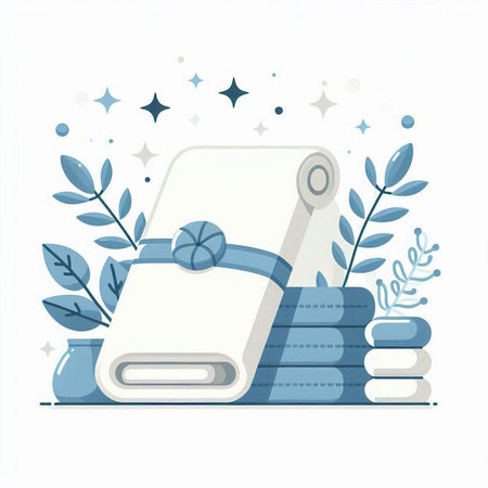 Vector illustration of a stack of books with a bookmark on a white background.のイラスト素材