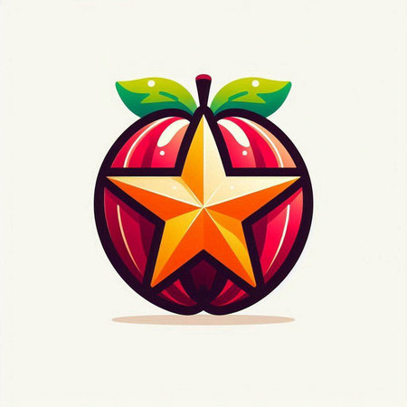 Illustration of a red apple with a star on a white backgroundのイラスト素材