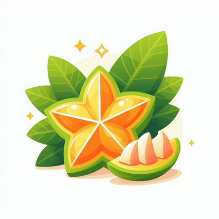 Star fruit with leaves. Vector illustration isolated on a white background.のイラスト素材