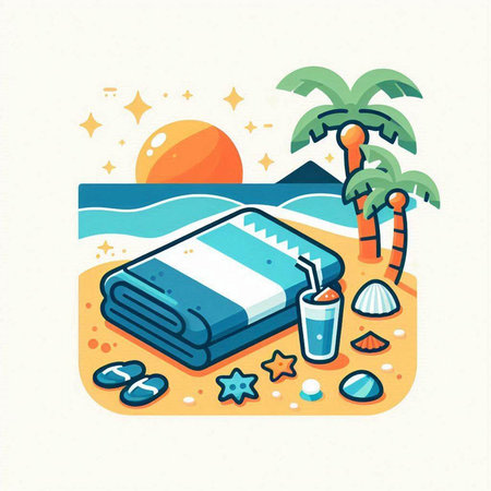 Towel on the beach. Vector illustration in flat style.のイラスト素材
