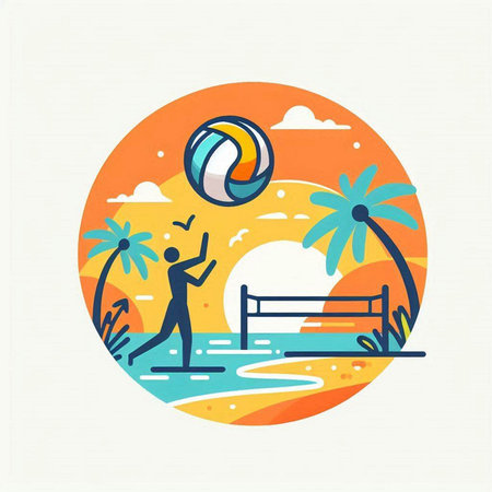 Beach Volleyball Icon. Vector Illustration in Flat Design Styleのイラスト素材