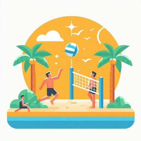 Beach Volleyball. Flat vector illustration on white background.のイラスト素材