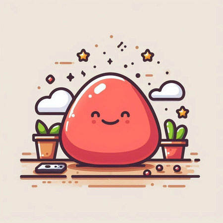 Cute cartoon kawaii red stone character. Vector flat illustrationのイラスト素材