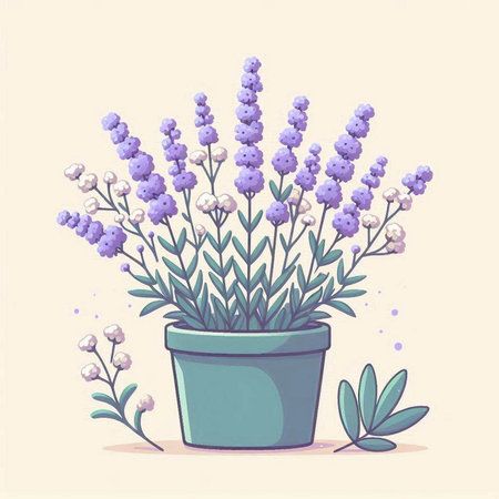 Lavender in a pot. Vector illustration of lavender in a pot.のイラスト素材