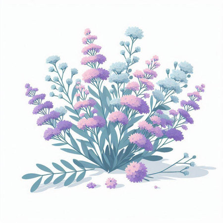 Bouquet of purple flowers on a white background. Vector illustration.のイラスト素材