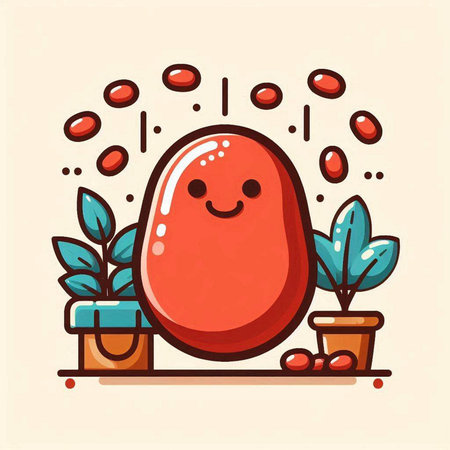 Vector illustration of cute red kawaii pomegranate fruit character.のイラスト素材