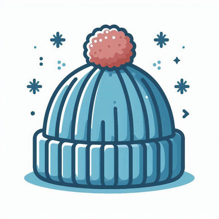 Winter hat with pompom and snowflakes. Vector illustration.のイラスト素材