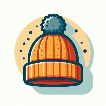 Vector illustration of a knitted hat in a flat style on a white background.のイラスト素材