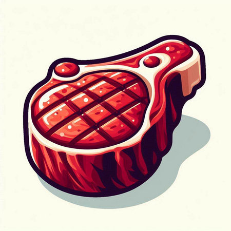 Steak. Vector illustration of a piece of meat in cartoon style.のイラスト素材