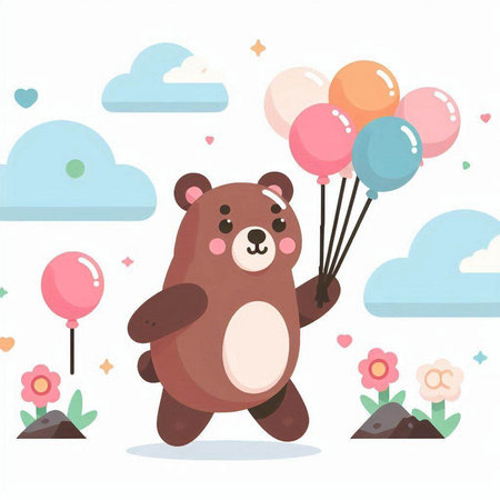 Cute bear with balloons. Vector illustration in flat cartoon style.のイラスト素材