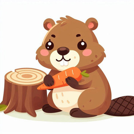 Beaver with carrot. Cute cartoon character. Vector illustration.のイラスト素材