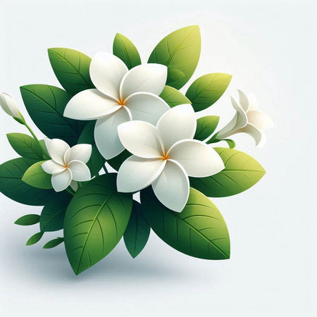 Frangipani flower with leaves on white background. Vector illustration.のイラスト素材