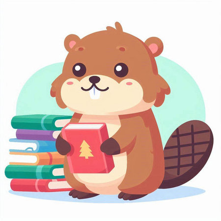 Cute beaver with books. Vector illustration in cartoon style.のイラスト素材