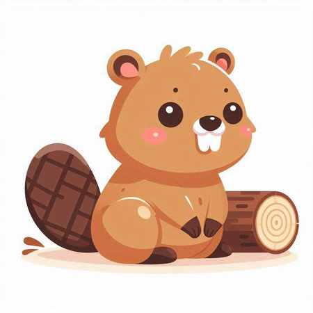 Cute cartoon beaver sitting on a log. Vector illustration.のイラスト素材