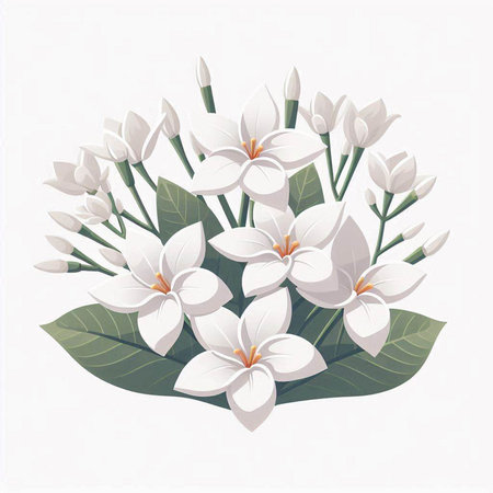 Vector illustration of a bouquet of white frangipani flowersのイラスト素材