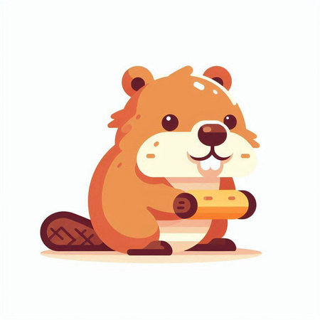 Cute beaver cartoon character with a toy. Vector illustration in a flat styleのイラスト素材