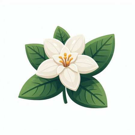 Gardenia flower with leaves isolated on white background. Vector illustration.のイラスト素材