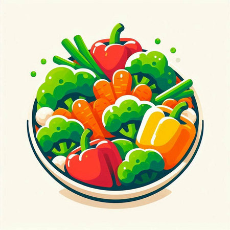 Illustration of a bowl full of fresh vegetables. Vector illustration.のイラスト素材