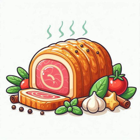 Smoked pork loin with spices and herbs. Vector illustration.のイラスト素材