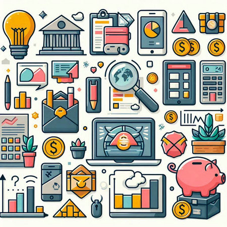 Business and finance icons set in flat line style. Vector illustration.のイラスト素材