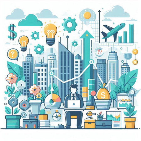 Flat design modern vector illustration concept of business and finance analysis and planning, consulting, project management, financial reporteting research, project management.のイラスト素材