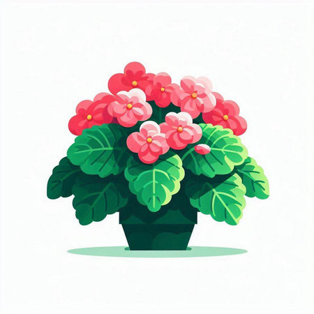 Flowerpot with pink geranium on white background, vector illustrationのイラスト素材