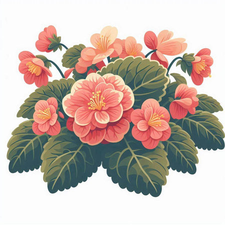Illustration of a blooming begonia on a white background.のイラスト素材