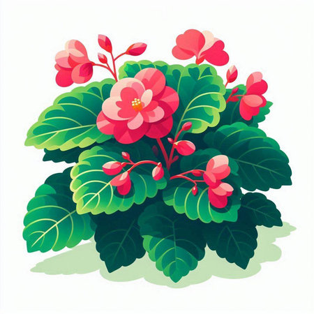 Illustration of a red begonia flower isolated on a white backgroundのイラスト素材