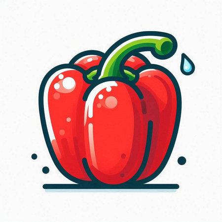 Red bell pepper with drops on white background. Vector illustration in cartoon style.のイラスト素材
