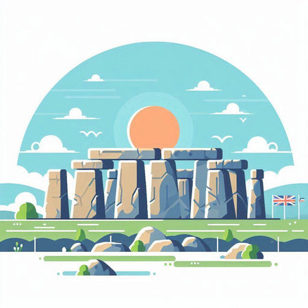 Stonehenge, United Kingdom. Vector illustration in flat style.のイラスト素材