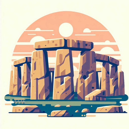 Stonehenge at sunset, United Kingdom. Vector illustration in retro style.のイラスト素材