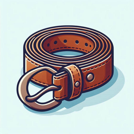 Illustration of a brown belt with a buckle on a blue backgroundのイラスト素材