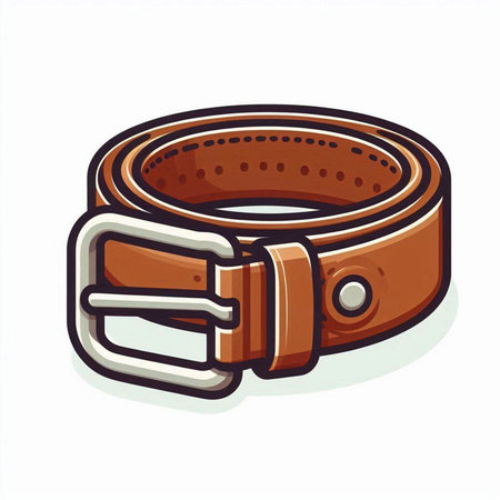 Brown leather belt isolated on white background. Vector illustration in cartoon style.のイラスト素材