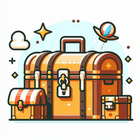 Vector illustration of a treasure chest. Color line art design for web, site, advertising, banner, poster, board and print.のイラスト素材