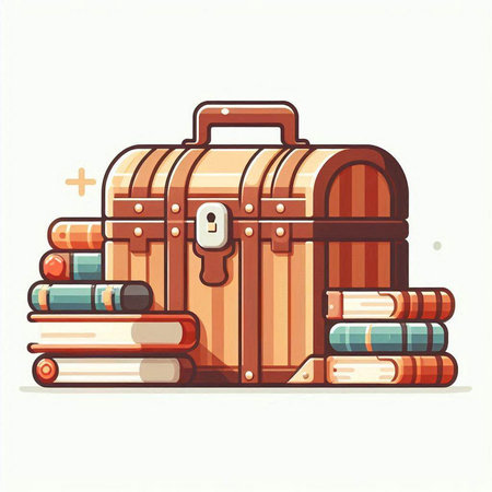 Treasure chest with books. Vector illustration of a chest with books.のイラスト素材