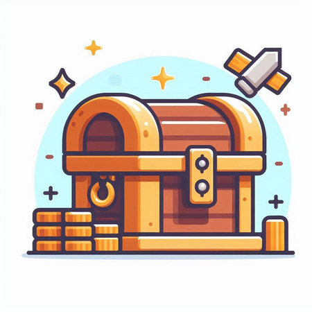 Treasure chest flat color vector icon. Cartoon illustration of treasure chest for web designのイラスト素材
